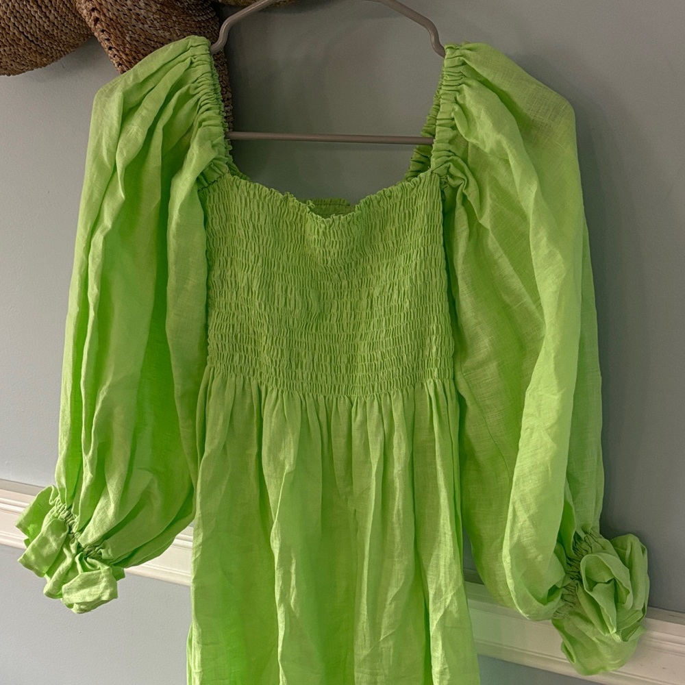 Sleeper Lime Green Off-Shoulder Midi Dress - Picture 5 of 8